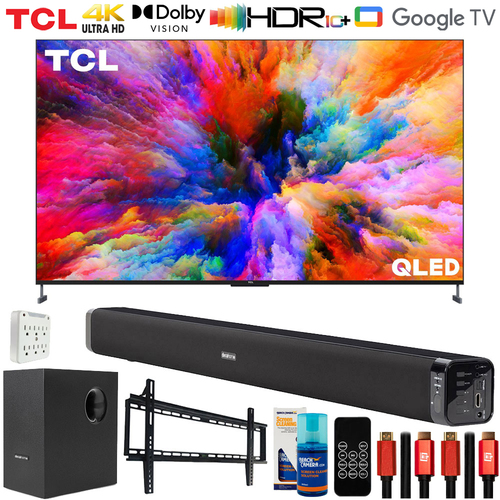 TCL 98` XL Collection 4K UHD QLED Smart Google TV with Deco Gear Home Theater Bundle
