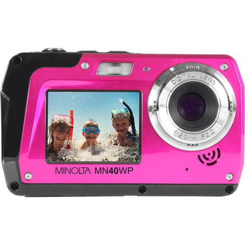 Minolta 48 MP Dual Screen 2.7K Ultra HD Waterproof Digital Camera (Pink) - Open Box