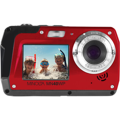 Minolta 48 MP Dual Screen 2.7K Ultra HD Waterproof Digital Camera (Red) - Open Box
