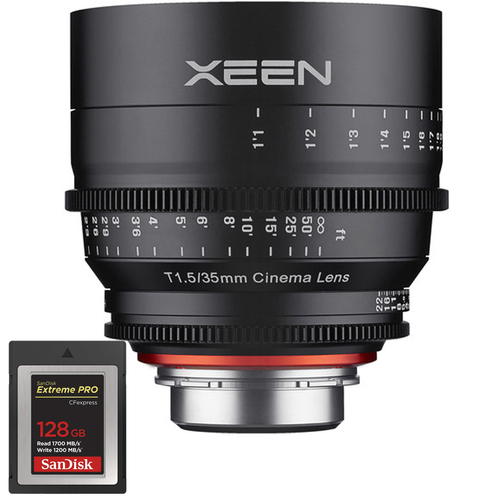 Rokinon Xeen XN35-C 35mm T1.5 Cine Full Frame Lens, Canon EF Mount + 128GB Card