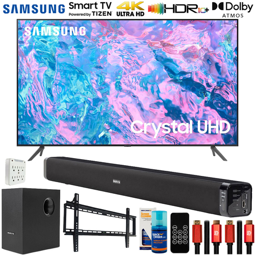 Samsung 55` Crystal UHD 4K Smart TV with Deco Gear Home Theater Bundle (2023 Model)