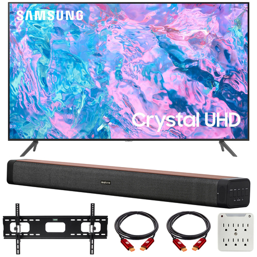 Samsung 65` Crystal UHD 4K Smart TV w/ Deco Home 60W Soundbar Bundle (2023 Model)