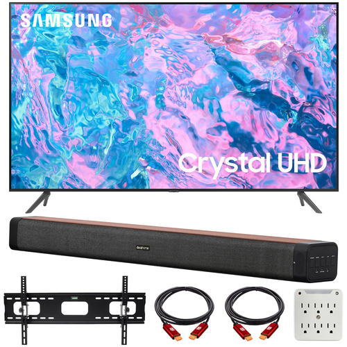 Samsung 43` Crystal UHD 4K Smart TVw/ Deco Home 60W Soundbar Bundle (2023 Model)