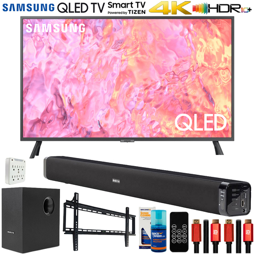 Samsung 32` QLED 4K Smart TV with Deco Gear Home Theater Bundle (2023 Model)
