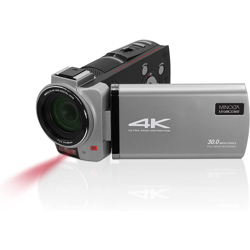 Minolta MN4K30NV 4K Ultra HD 30 MP Night Vision Camcorder, Gun Metal