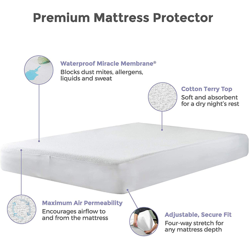Premium Cotton Terry Cloth Waterproof Mattress Protector, Queen - P0135