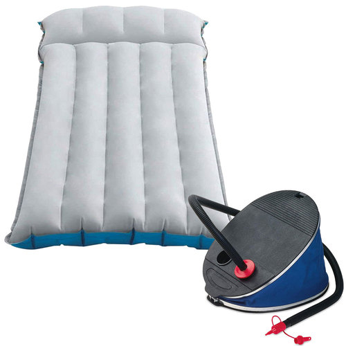 Intex Inflatable Camping Mattress, Grey Bundle with Bellows 11.5` Foot Pump