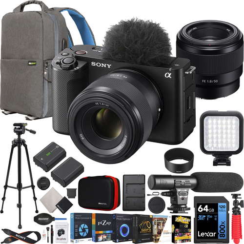 Sony ZV-E1 Full Frame Mirrorless Vlog Camera Black + FE 50mm F1.8 Lens Kit Bundle