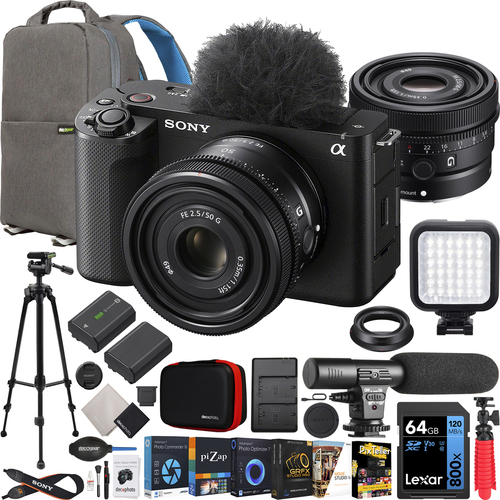 Sony ZV-E1 Full Frame Mirrorless Vlog Camera Black + FE 50mm F2.5 G Lens Kit Bundle