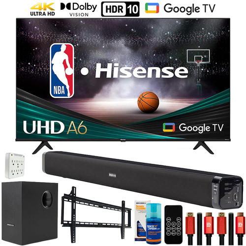 Hisense 50` A6 Series LED 4K UHD Smart Google TV with Deco Gear Home Theater Bundle