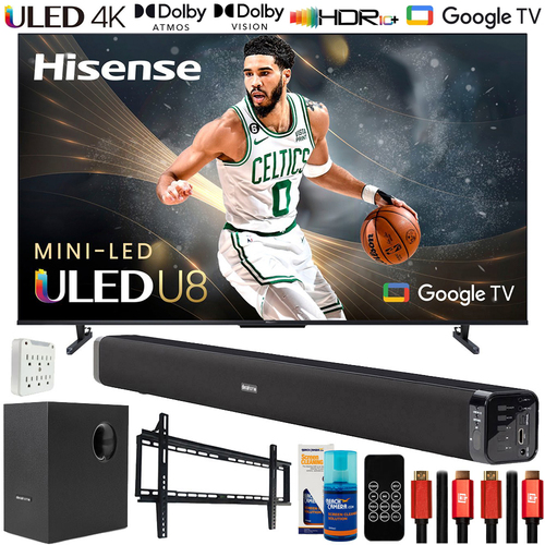 Hisense 65` U8 Series 4K Mini-LED ULED Google TV with Deco Gear Home Theater Bundle