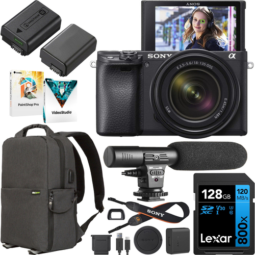 Sony a6400 Mirrorless Camera w/ 18-135mm Lens ILCE-6400MB + Mic, 128GB & More Bundle
