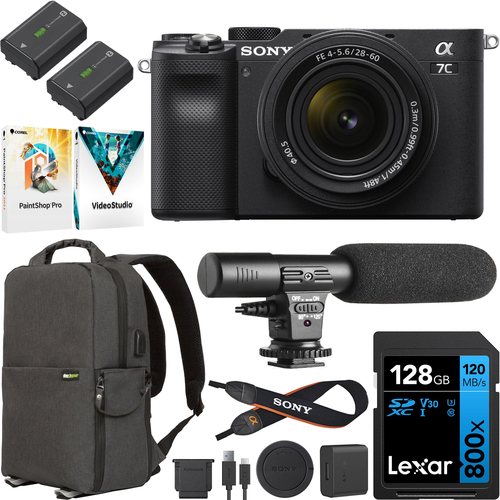 Sony a7C Mirrorless Camera w/ 28-60mm Lens Black ILCE-7CL/B + 2 Battery & More Bundle