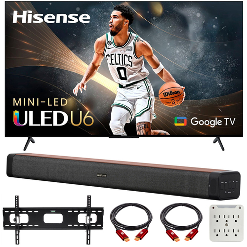 Hisense 65` U6K Series Mini-LED ULED 4K Google TV 2023 w/ Deco Gear 60W Soundbar Bundle