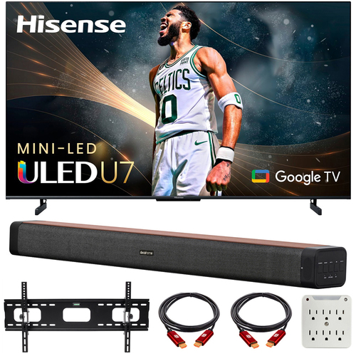 Hisense 65` U7 Series Mini-LED ULED 4K Google TV 2023 w/ Deco Gear 60W Soundbar Bundle