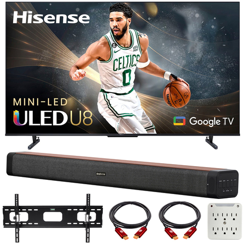 Hisense 65` U8 Series 4K Mini-LED ULED Google TV w/ Deco Gear 60W Soundbar Bundle