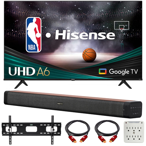 Hisense 65` A6 Series LED 4K UHD Smart Google TV w/ Deco Gear 60W Soundbar Bundle