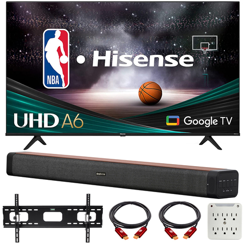 Hisense 55` A6 Series LED 4K UHD Smart Google TV w/ Deco Gear 60W Soundbar Bundle