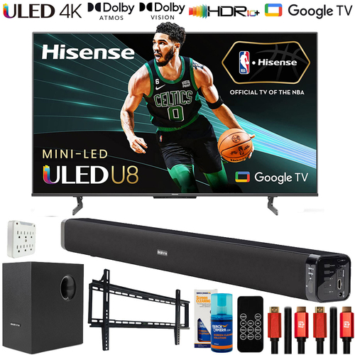 Hisense 65` QLED U8H 4K ULED Mini-LED Google TV with Deco Gear Home Theater Bundle