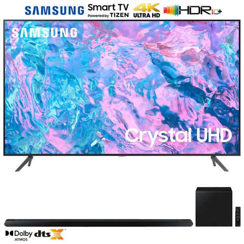 Samsung UN75CU7000 75` Crystal UHD 4K Smart TV (2023) w/ 3.2.1ch Soundbar Black