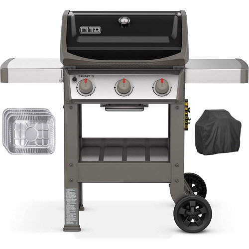 Weber Spirit II E-310 Gas Grill Liquid Propane + Grill Cover and Pans Set of 3