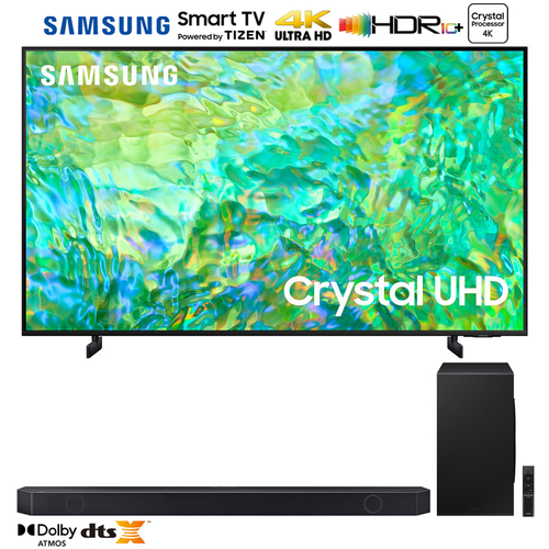 Samsung UN75CU8000 75` Crystal UHD 4K Smart TV (2023) w/ Q-series 7.1.2 Ch. Soundbar