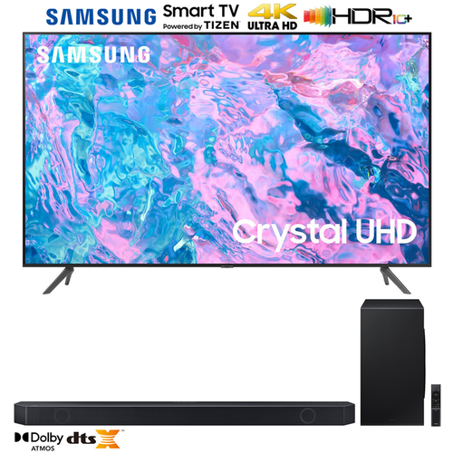 Samsung UN70CU7000 70` Crystal UHD 4K Smart TV (2023) w/ Q-series 7.1.2 Ch. Soundbar