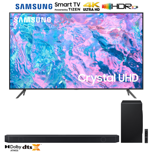 Samsung UN55CU7000 55` Crystal UHD 4K Smart TV (2023) w/ Q-series 7.1.2 Ch. Soundbar