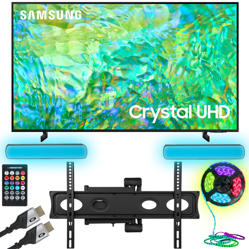 Samsung UN50CU8000 50` Crystal UHD 4K Smart TV 2023 w/ Monster TV Wall Mount Kit