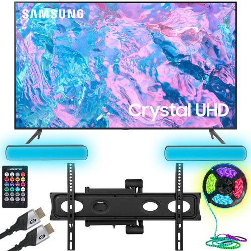Samsung UN43CU7000 43` Crystal UHD 4K Smart TV 2023 w/ Monster TV Wall Mount Kit