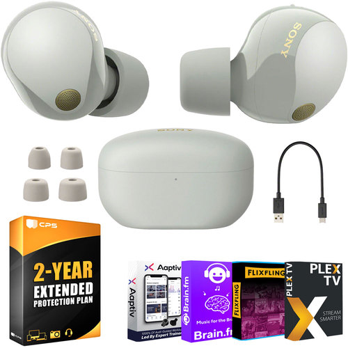 Sony WF-1000XM5 Noise Canceling Wireless Earbuds (Silver) Bundle with 2 YR Warranty