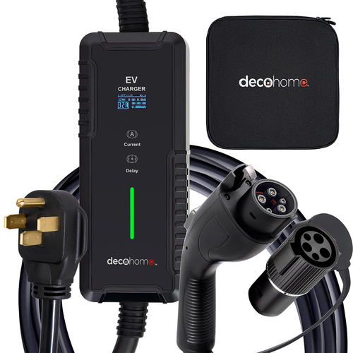 Deco Home Level 1-2 240V 32A Portable EV Charger, NEMA 14-50 and 5-15 Plugs, Tesla Adapter