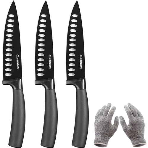 Cuisinart Classic Nonstick Edge 6` Chef's Knife, 3-Pack (Black) + Kitchen Safety Gloves