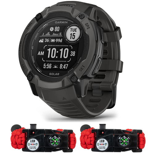Garmin Instinct 2X Solar Rugged GPS Smartwatch Graphite + 2x Tactical Bracelet