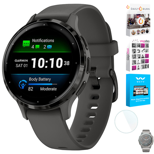 Garmin Venu 3S Fitness GPS Smartwatch Steel Bezel w/ Pebble Gray Case + Accessories Kit