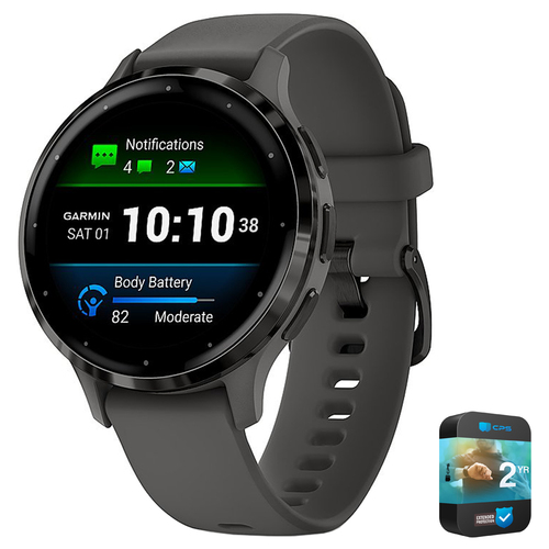 Garmin Venu 3S Fitness GPS Smartwatch Steel Bezel w/ Pebble Gray Case + Warranty Kit