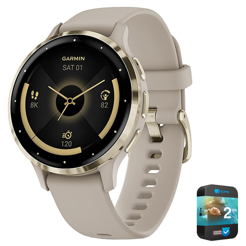 Garmin Venu 3S GPS Smartwatch Gold Steel Bezel w/French Gray Case + Warranty Kit