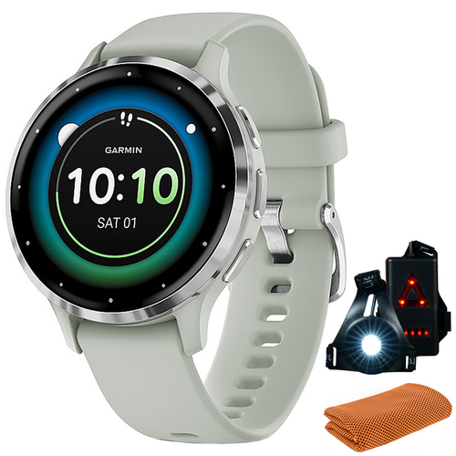 Garmin Venu 3S Fitness GPS Smartwatch Steel Bezel w/ Sage Gray Case + Accessories Kit