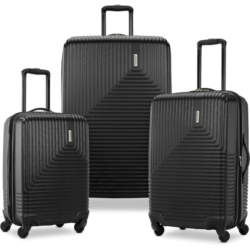 American Tourister Groove Expandable Spinner Suitcase Set 20`, 24`, 28` - Black