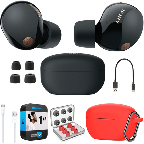 Sony Noise Canceling Truly Wireless Earbuds, Black + Accessories + Warranty Bundle