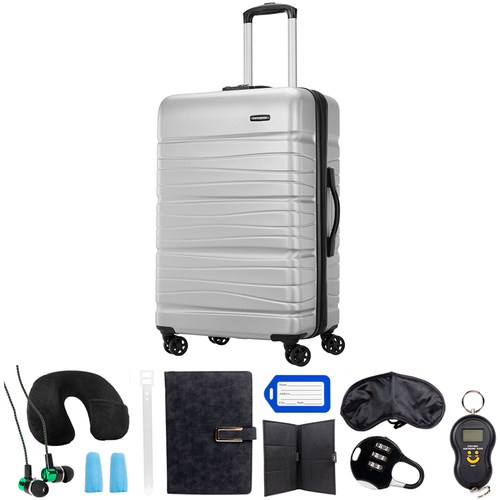 Samsonite Evolve SE Hardside 24` Medium Spinner Luggage, Artic Silver + 10pc Accessory Kit
