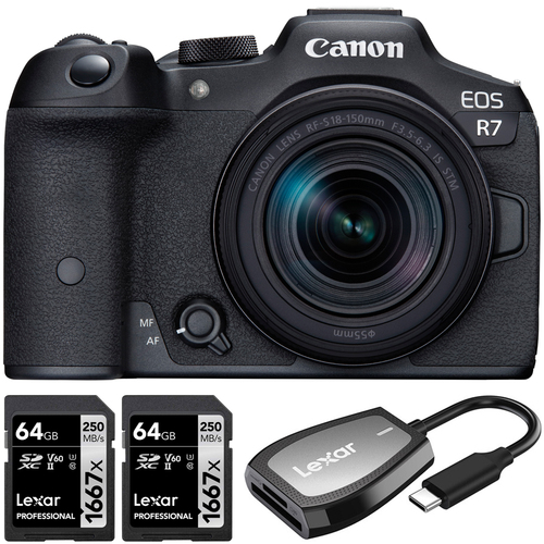 Canon EOS R7 Mirrorless Camera w/ RF-S 18-150MM IS STM Lens +2x 64GB Card +Card Reader