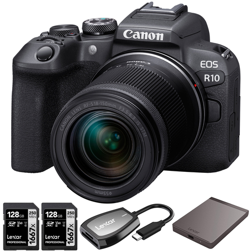 Canon EOS R10 Camera w/ 18-150MM Lens + 1TB Portable SSD + 2x 128GB Card + Reader
