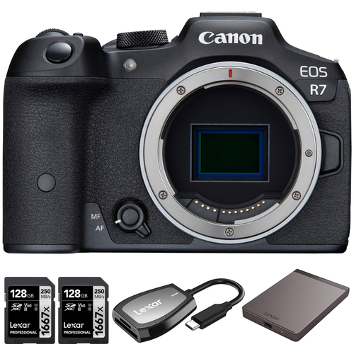 Canon EOS R7 Mirrorless APS-C Camera Body + 1TB Portable SSD + 2x 128GB Card + Reader