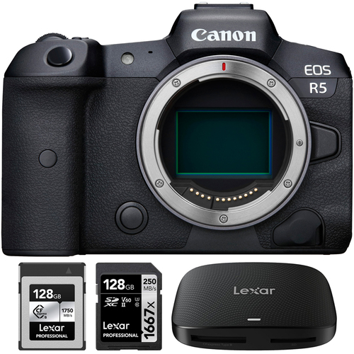 Canon EOS R5 Mirrorless Camera Body + 128GB CFexpress Card + 128GB Card + Card Reader