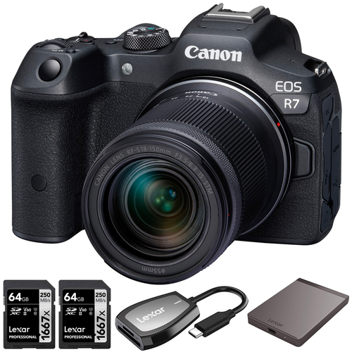 Canon EOS R7 Camera w/ 18-150MM IS STM Lens + 1TB Portable SSD + 2x 64GB Card + Reader