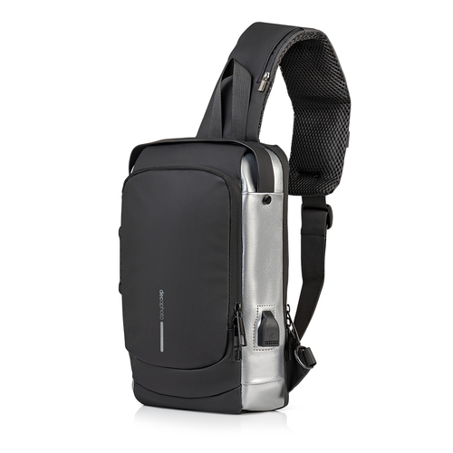 Deco Essentials Sling Backpack, Anti-Theft Combo Zipper Lock, External USB Charging, Waterproof