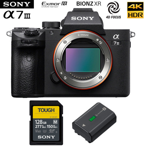 Sony a7III Full Frame Mirrorless Camera (Body Only) with 128GB Battery Bundle