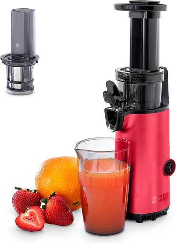 Deluxe Compact Masticating Slow Juicer, Cold Press Juicer w/ Brush (Red)