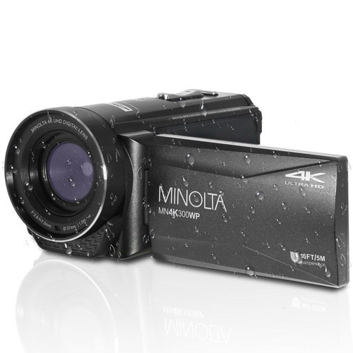 Minolta MN4K300WP 4K Ultra HD / 56 MP Waterproof Camcorder, Black